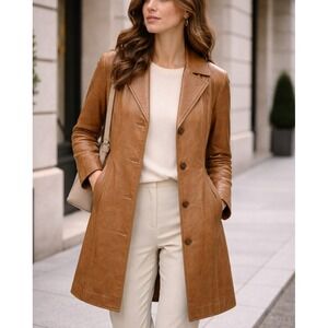 Rogue by Reilly Olmes Womens Leather Car Coat Jacket Sz M Polished Quiet Luxury